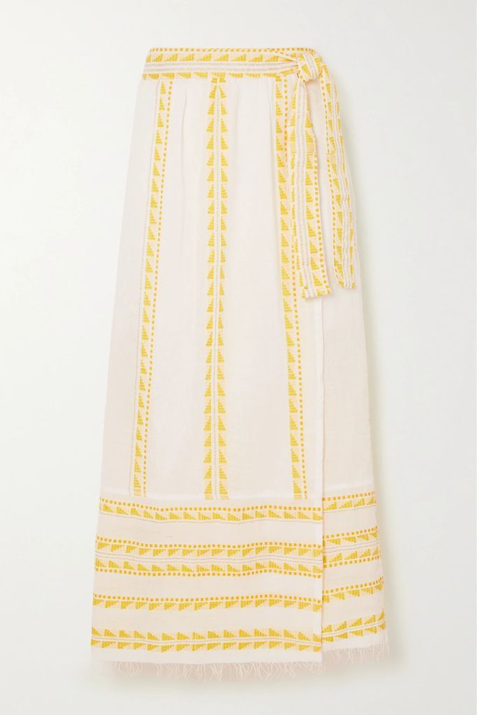 Abeba Striped Cotton-blend Midi Wrap Skirt - Yellow