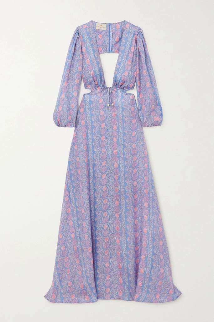 Clara Cutout Printed Silk-habotai Maxi Dress - Lilac