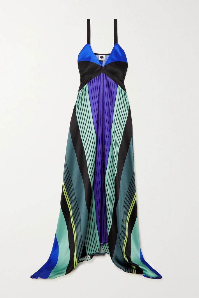 Joan Poiret Tie-detailed Printed Silk-satin Maxi Dress - Blue