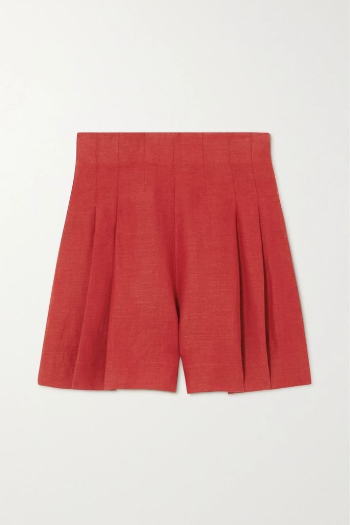 + Net Sustain Pleated Linen Shorts - Red