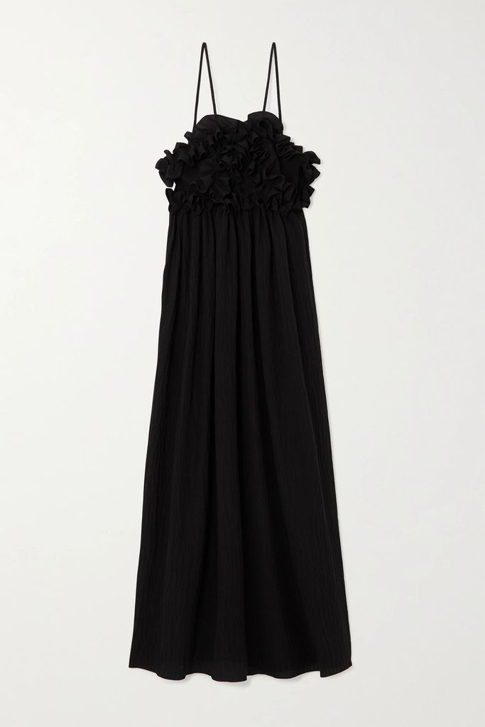 Adael Ruffled Silk-crepon Midi Dress - Black