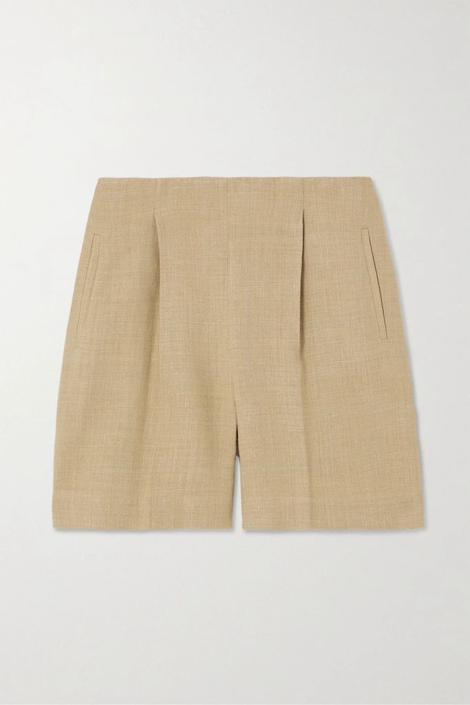 Ainsworth Pleated Checked Silk And Linen-blend Tweed Shorts - Beige