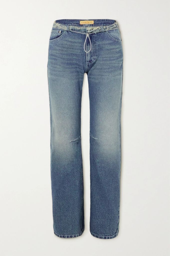 Amanda Distressed High-rise Straight-leg Jeans - Mid denim