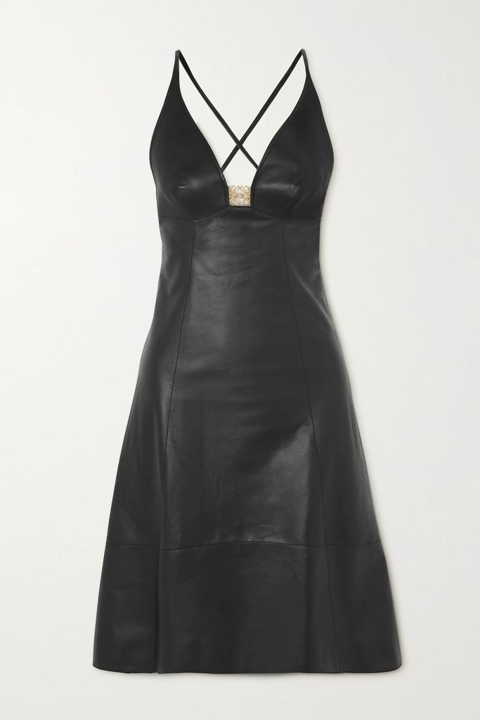 Anagram Embellished Leather Midi Dress - Black