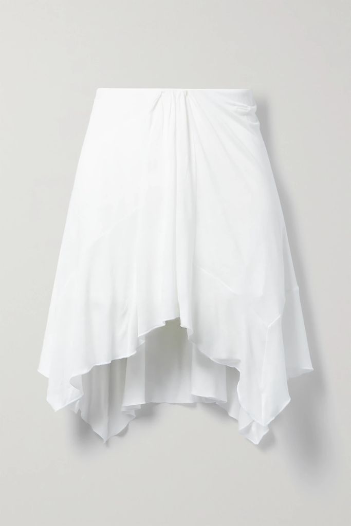 Asymmetric Gathered Jersey Skirt - White