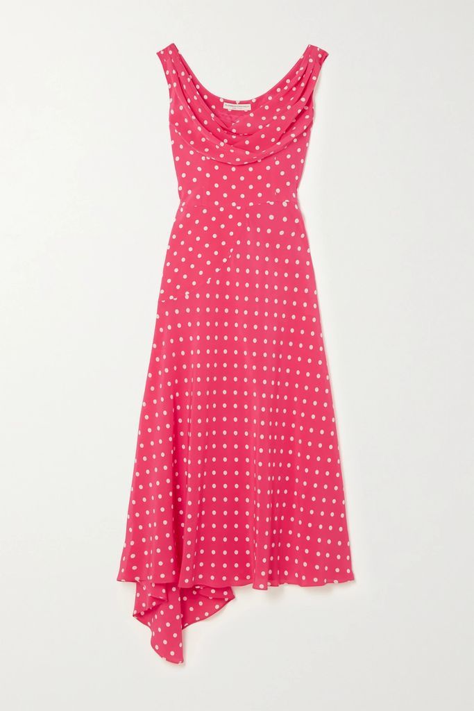 Asymmetric Polka-dot Silk Crepe De Chine Midi Dress - Red