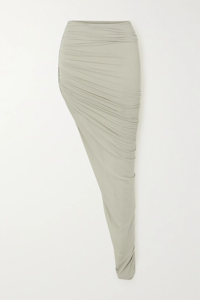 Asymmetric Ruched Stretch-jersey Skirt - Off-white