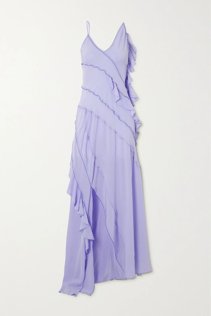 Asymmetric Ruffled Silk Crepe De Chine Maxi Dress - Purple