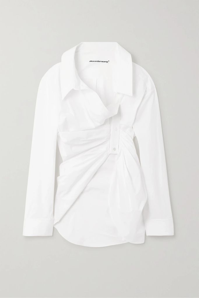 Athena Asymmetric Draped Stretch-cotton Poplin Shirt - White
