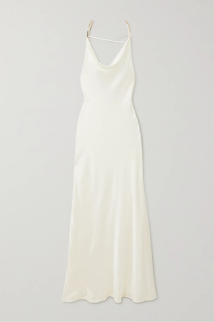 Azaelia Ring-embellished Open-back Stretch-silk Satin Gown - White