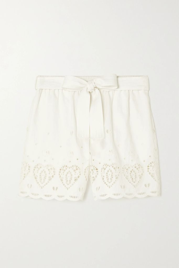 Belted Broderie Anglaise Woven Shorts - White