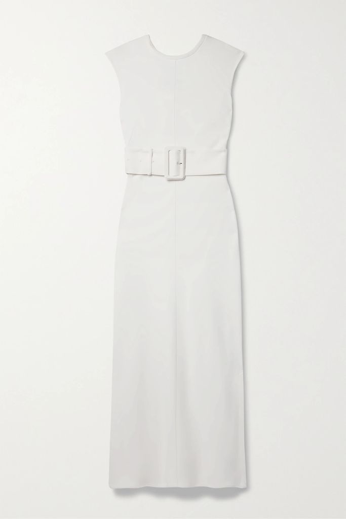 Belted Crepe Maxi Dress - White