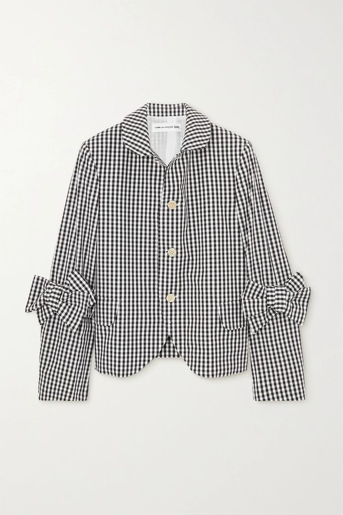 Bow-detailed Cropped Gingham Cotton-poplin Jacket - Black