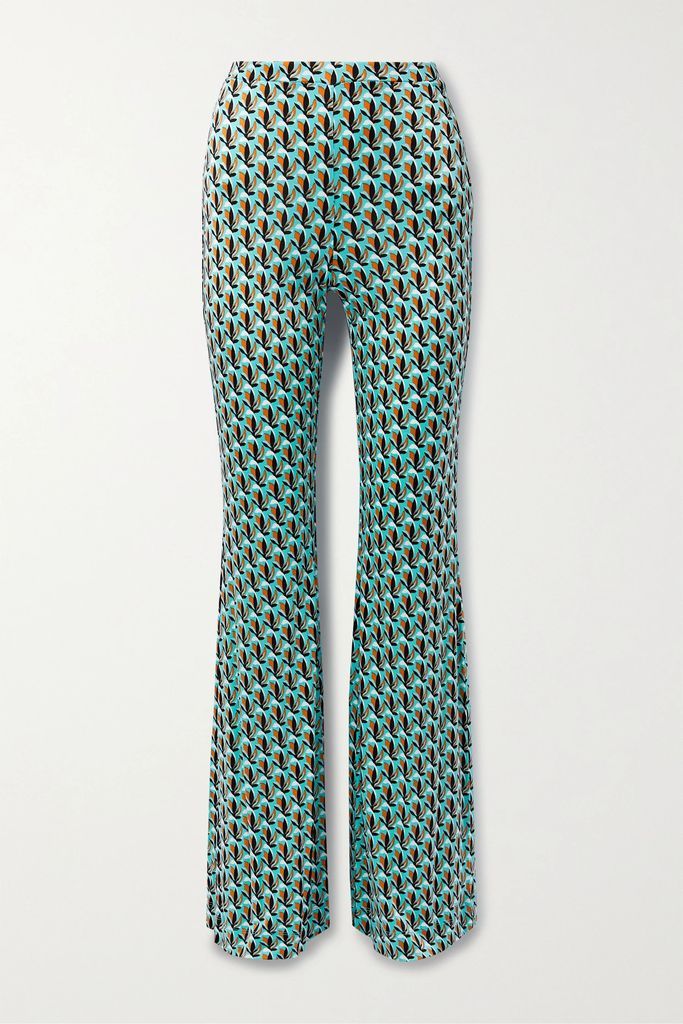 Brooklyn Printed Stretch-jersey Flared Pants - Turquoise