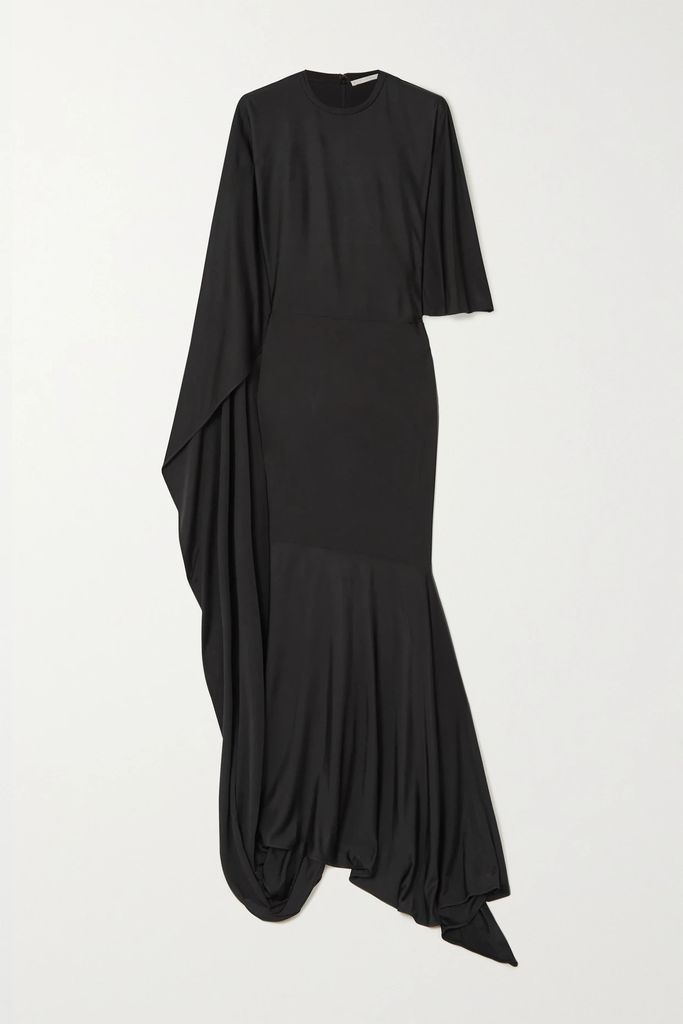 Cape-effect Asymmetric Jersey Maxi Dress - Black