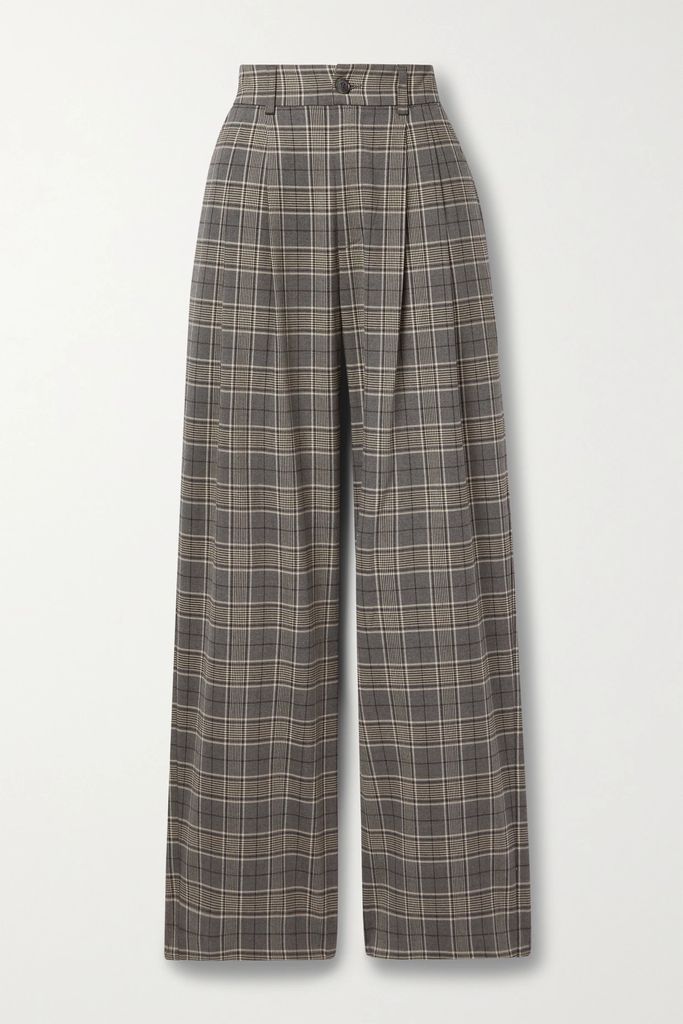 Carrie Checked Flannel Straight-leg Pants - Gray