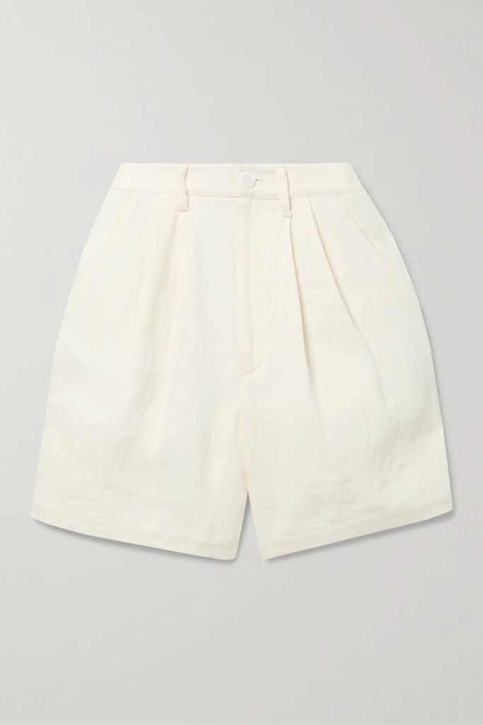 Carrie Pleated Linen Shorts - Off-white
