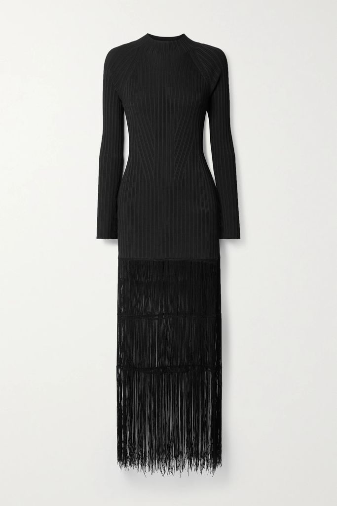 Cedar Fringed Ribbed-knit Maxi Dress - Black