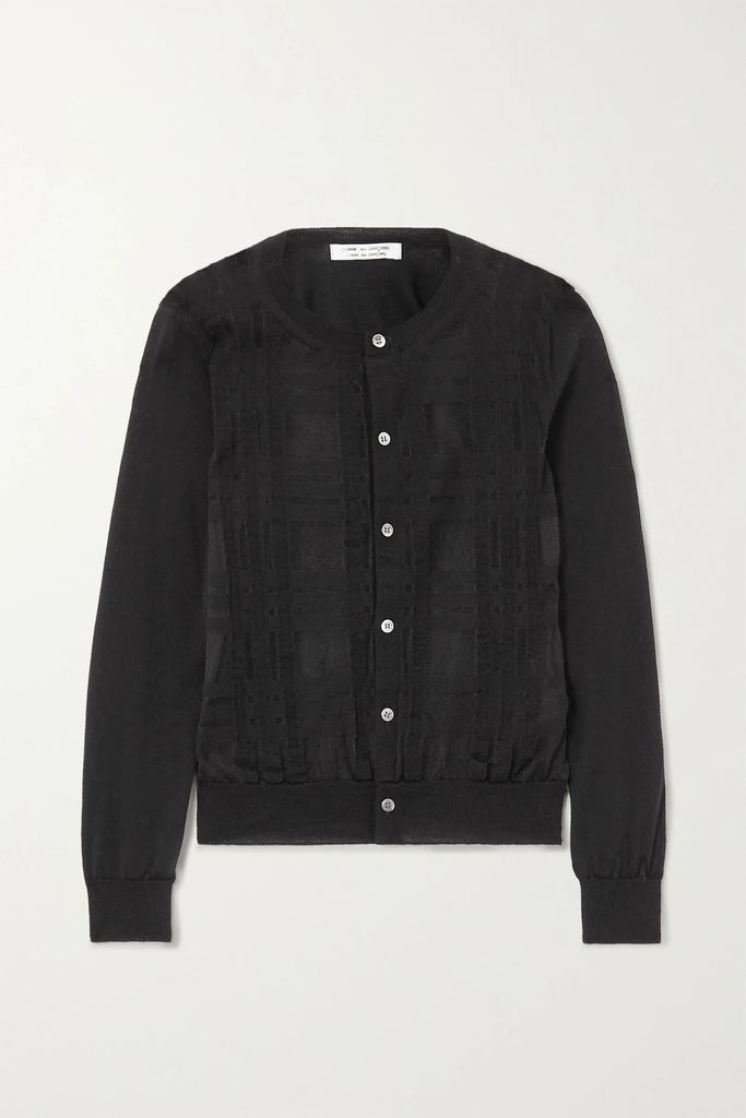Checked Intarsia Wool-blend Cardigan - Black