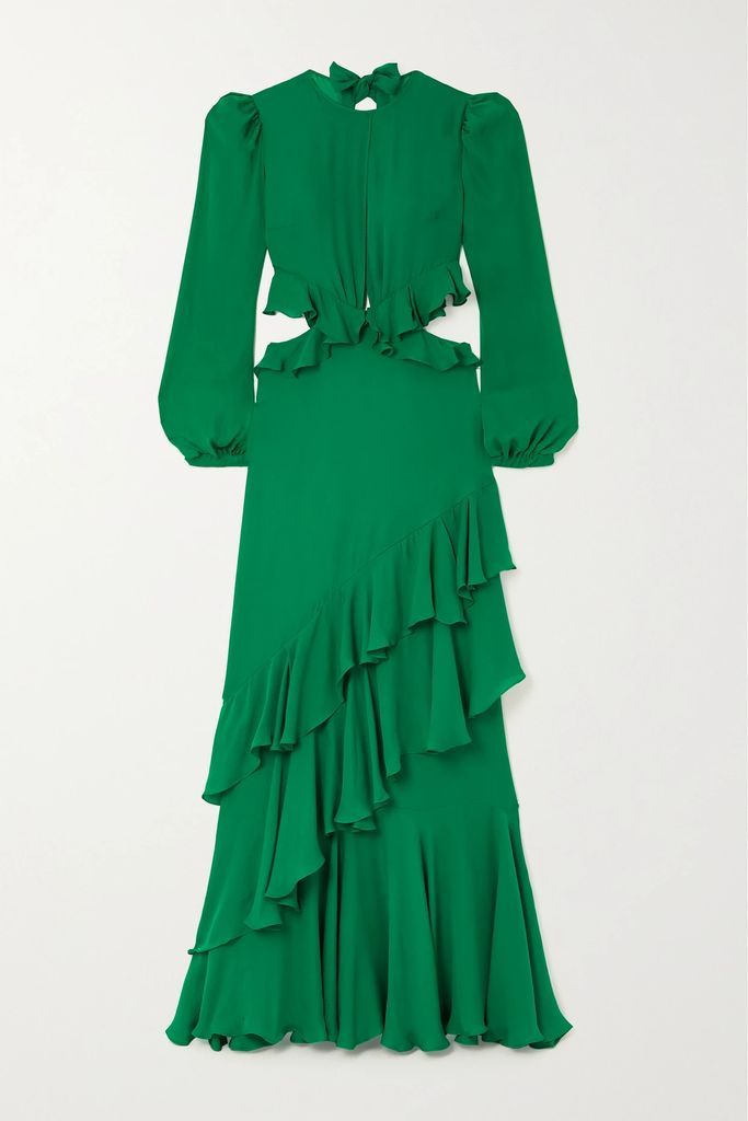 Claves Gitanos Ruffled Cutout Silk-voile Maxi Dress - Green
