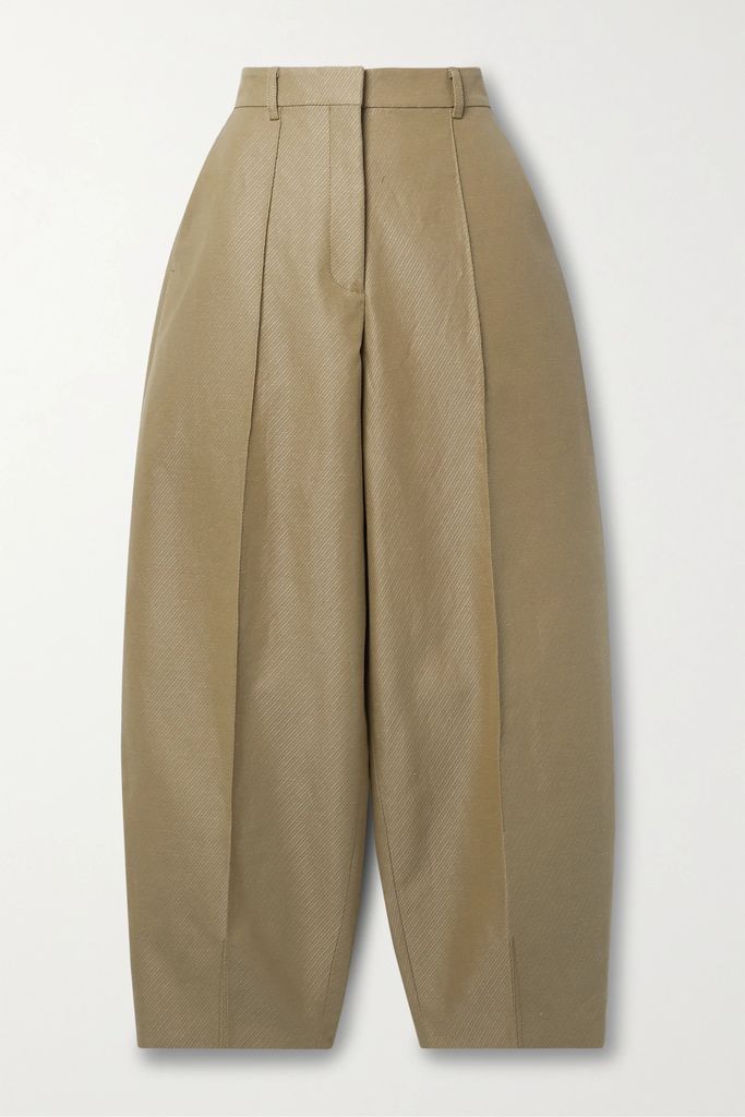 Cotton And Linen-blend Twill Tapered Pants - Brown