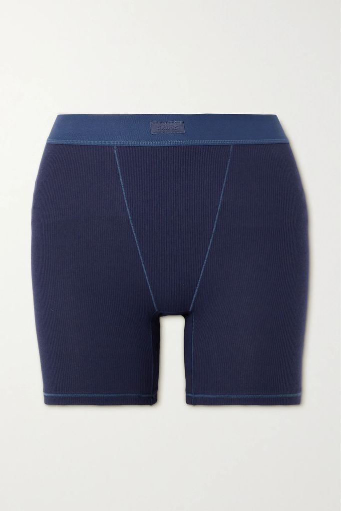 Cotton Collection Ribbed Stretch Cotton-blend Jersey Boxer Shorts - Navy