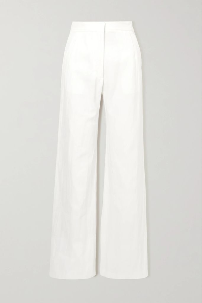 Crinkled Cotton And Linen-blend Twill Straight-leg Pants - White