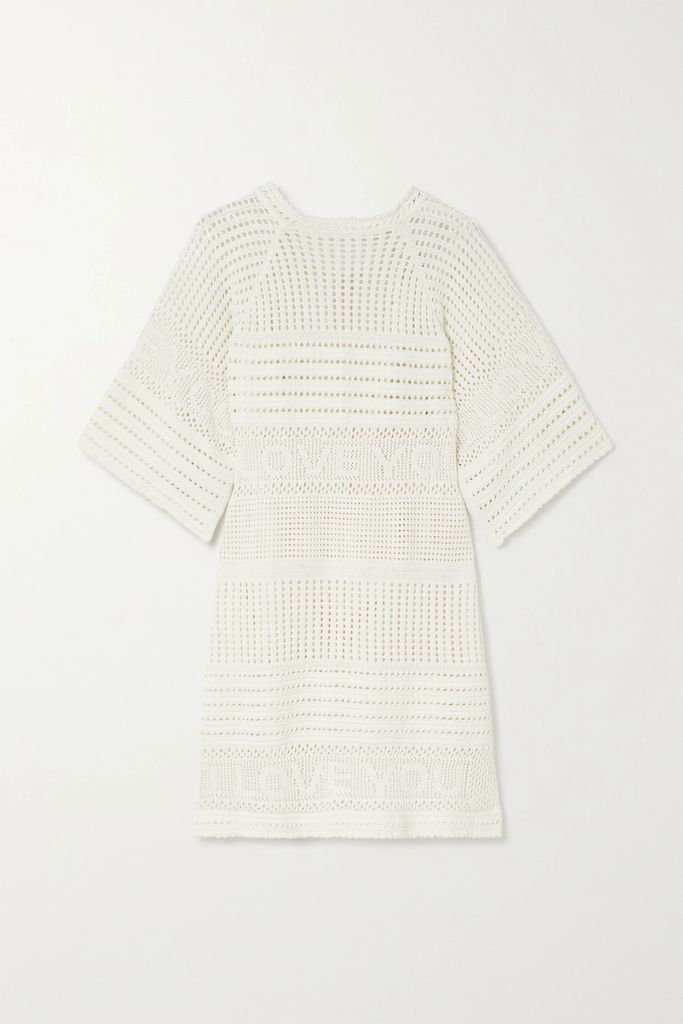 Crocheted Cotton Mini Dress - White