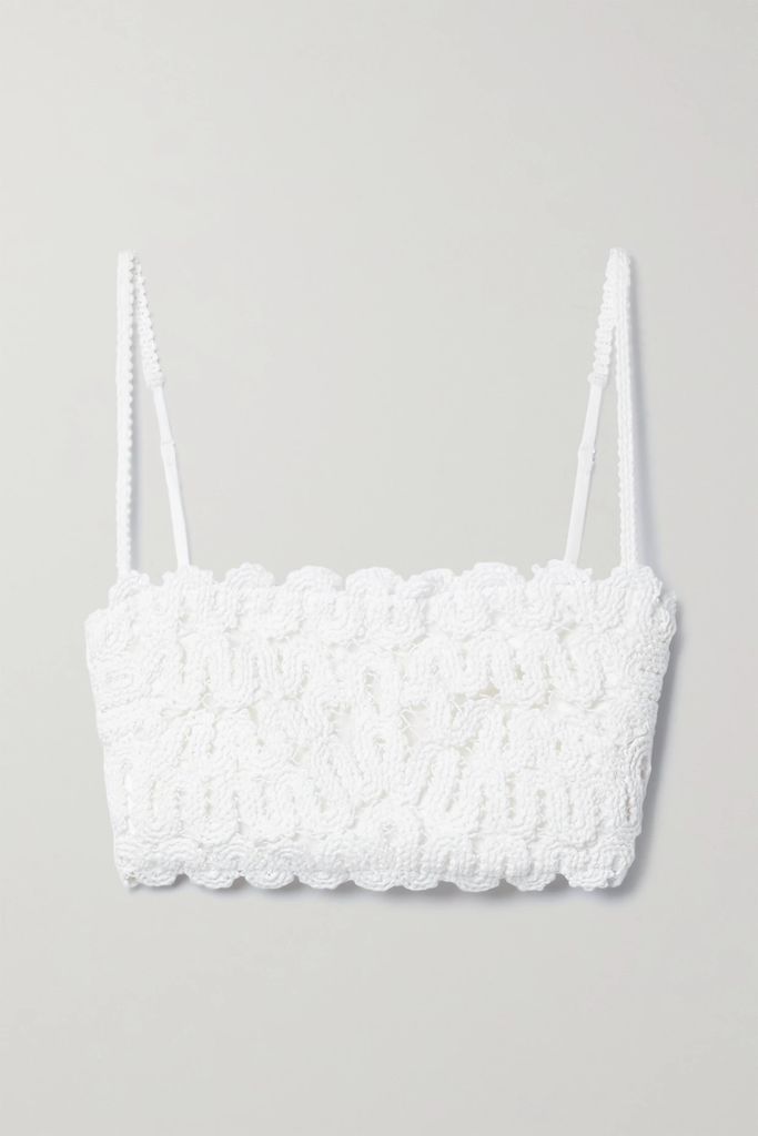 Cropped Crocheted Cotton Top - White