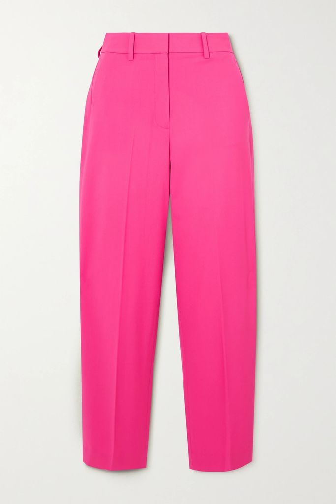 Cropped Stretch-wool Straight-leg Pants - Pink