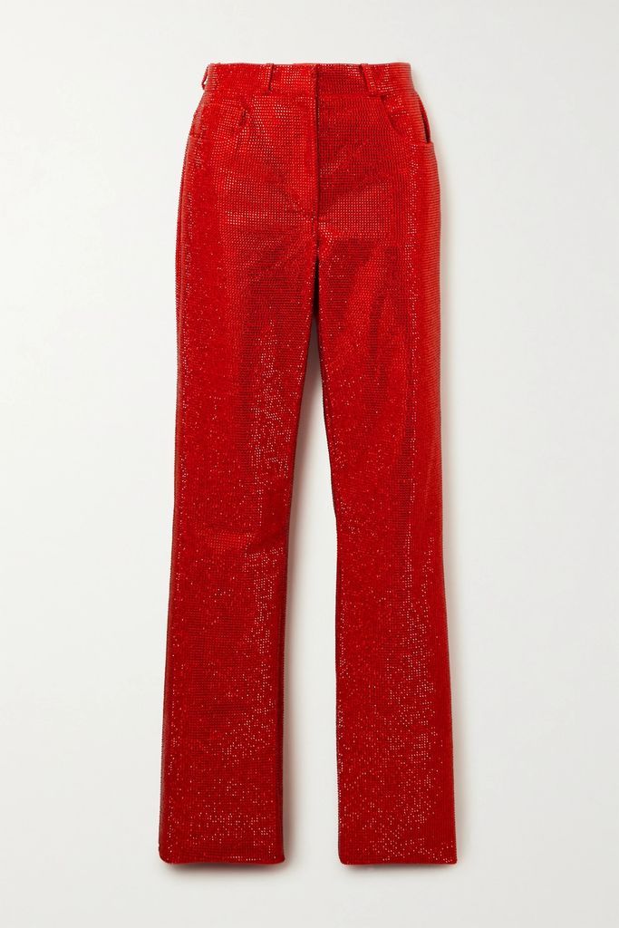 Crystal-embellished Cotton-blend Straight-leg Pants - Red
