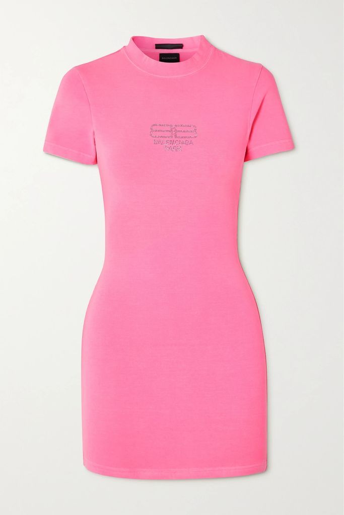 Crystal-embellished Stretch-knit Mini Dress - Pink