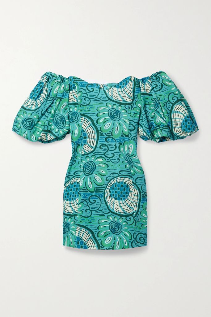 Dali Off-the-shoulder Printed Linen Mini Dress - Multi