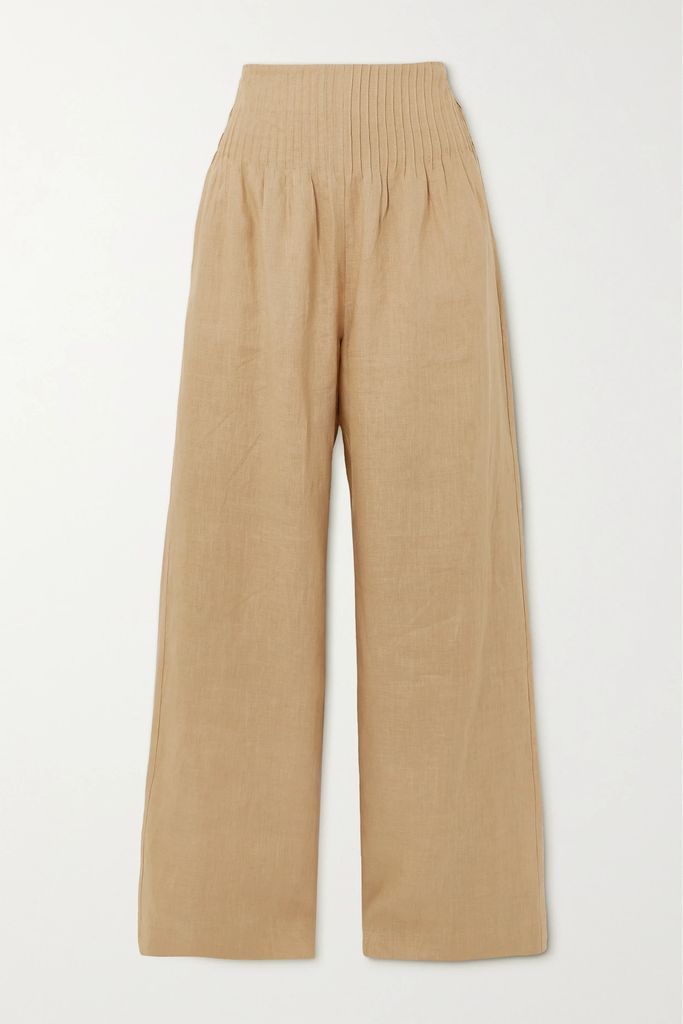 Delilah Pintucked Linen Wide-leg Pants - Beige