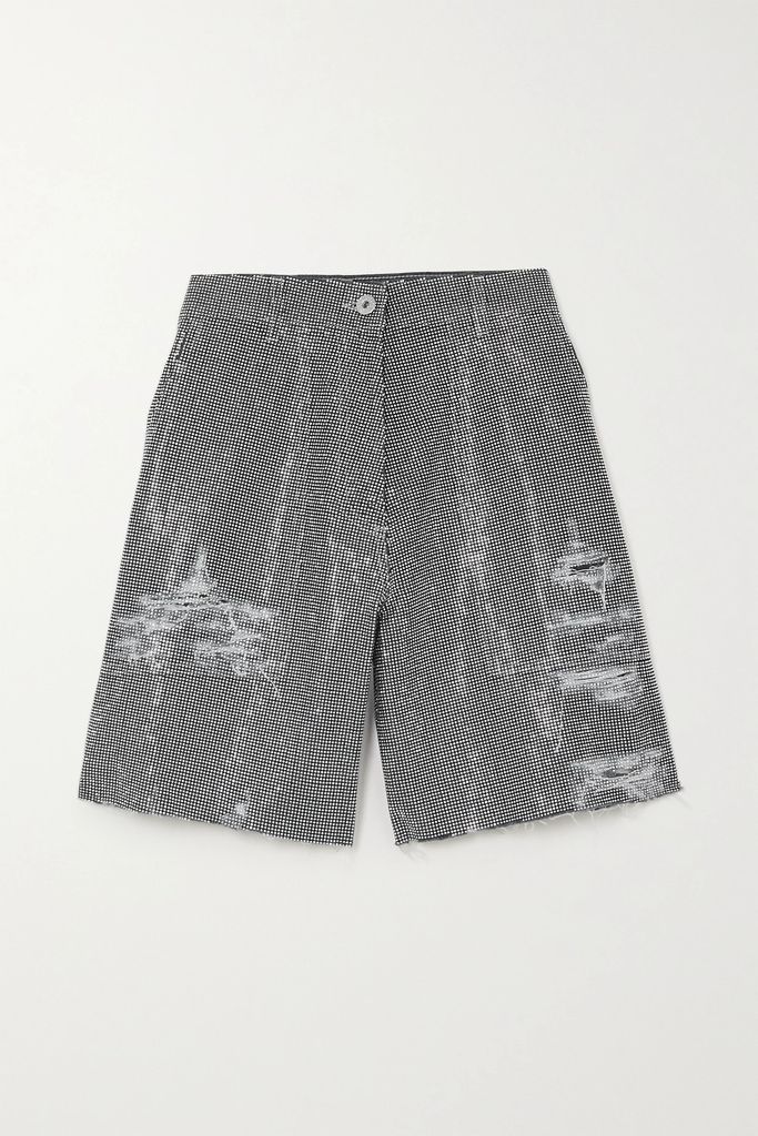 Distressed Embellished Denim Shorts - Gray