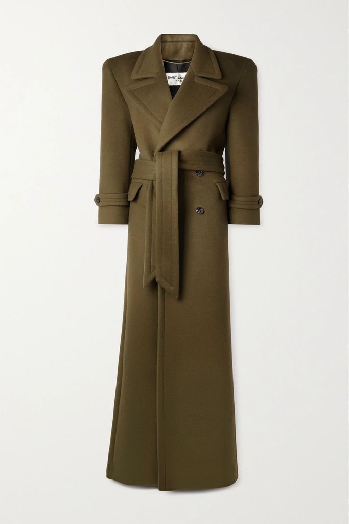 Double-breasted Belted Wool Coat - Dark green