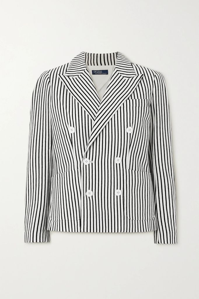 Double-breasted Striped Cotton Blazer - Black