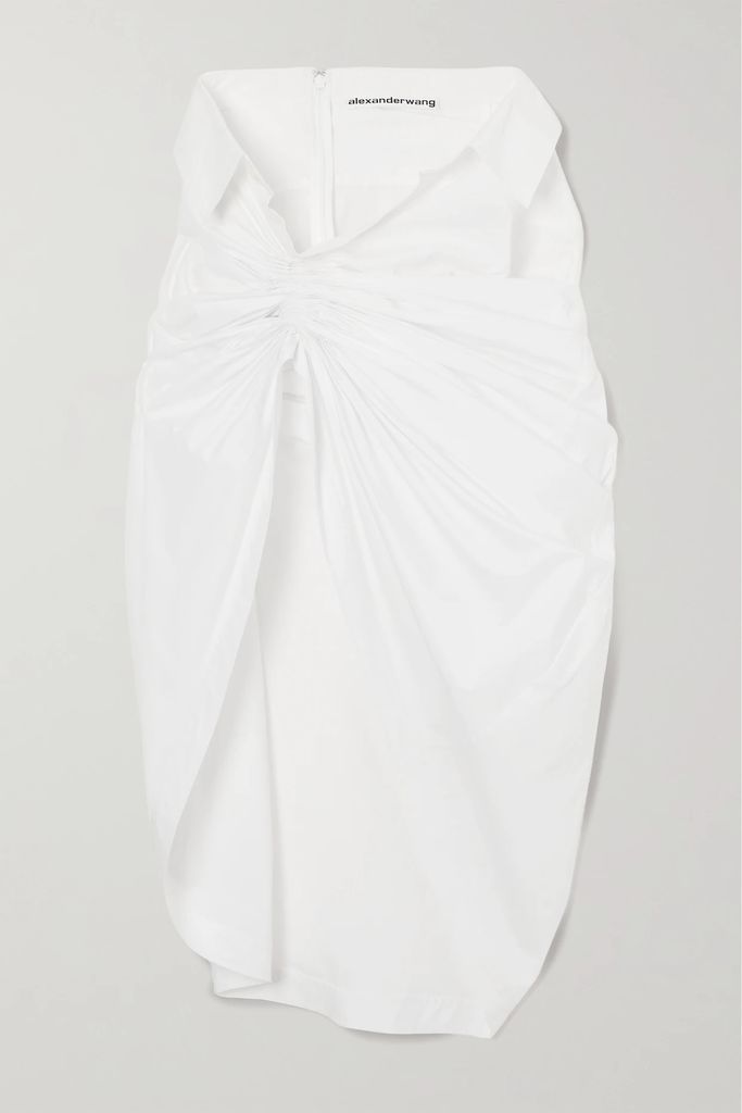 Draped Cotton-blend Poplin Midi Skirt - White