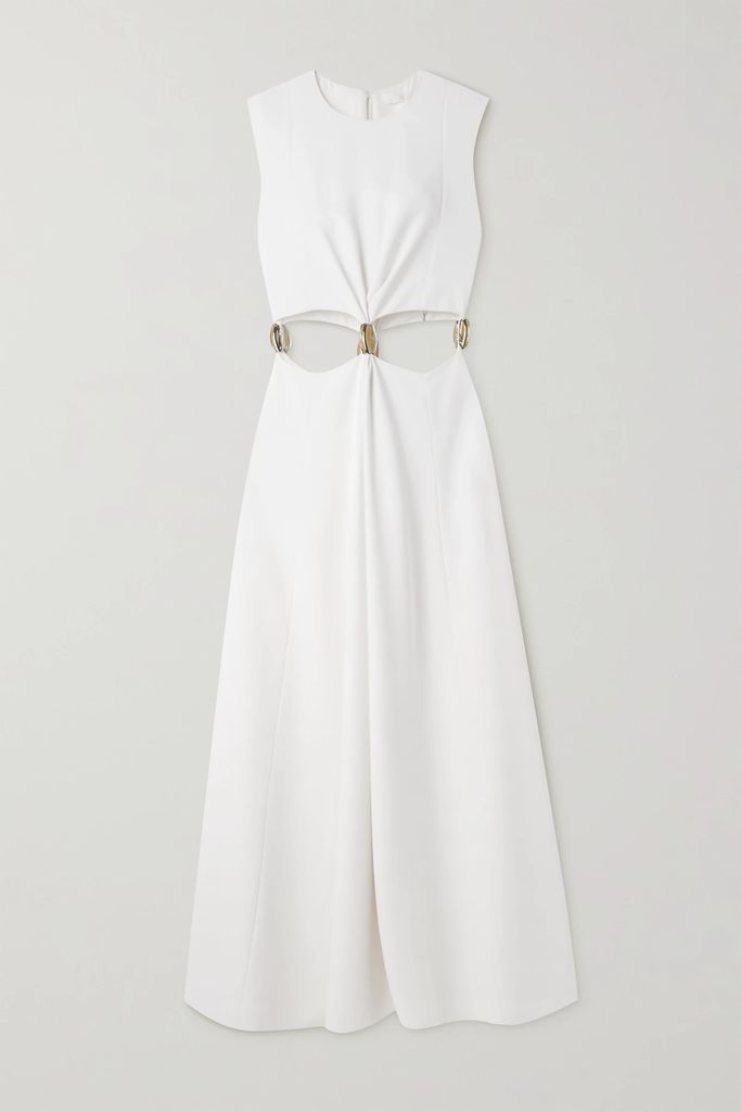 Embellished Cutout Silk-cady Maxi Dress - White