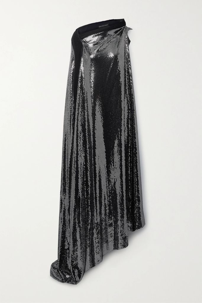 Embellished Sequined Stretch-knit Gown - Black