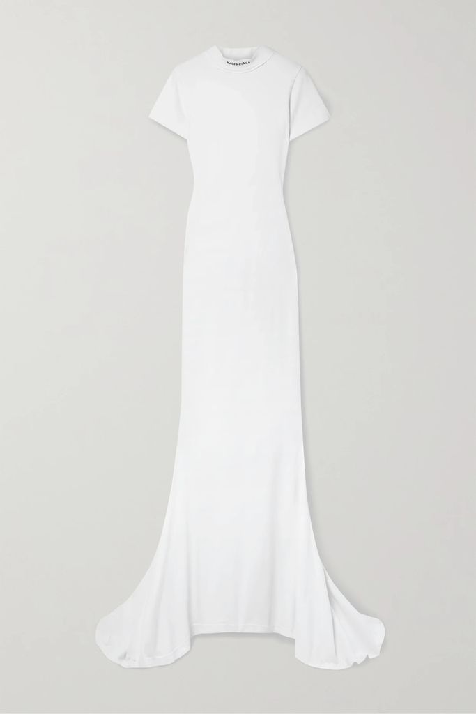 Embroidered Stretch-cotton Jersey Maxi Dress - White