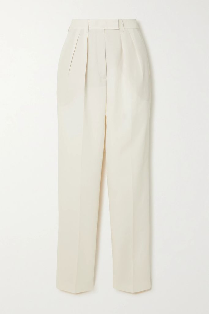 Fidelia Pleated Cotton And Linen-blend Tapered Pants - Off-white