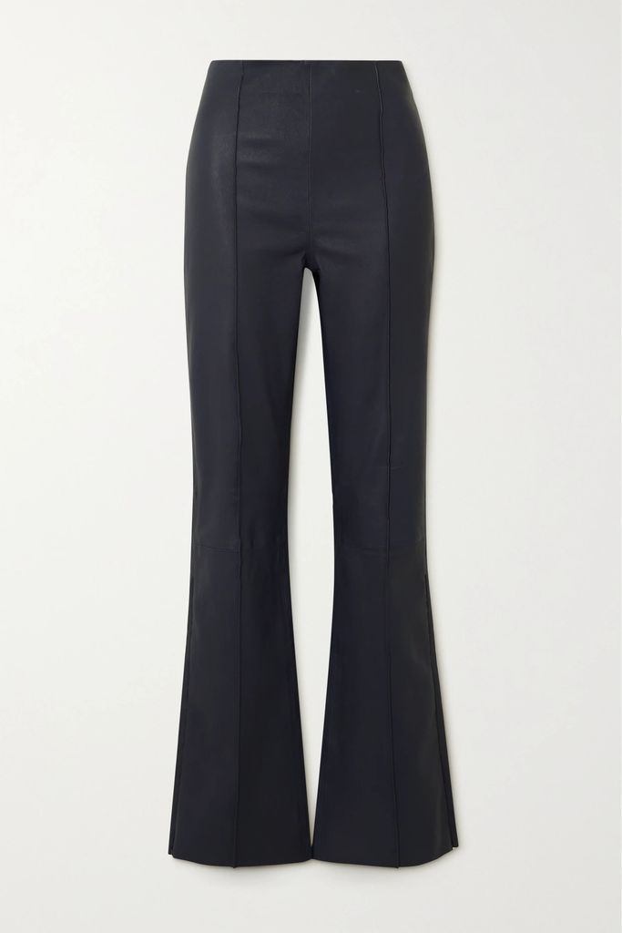 Floral Leather Flared Pants - Navy