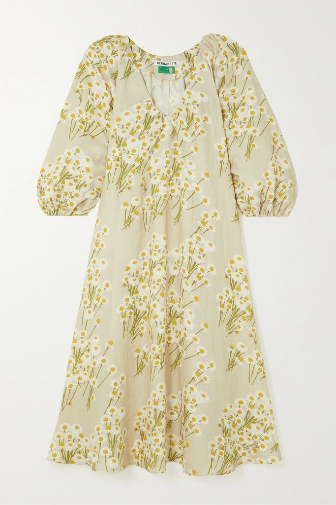 Floral-print Linen Maxi Dress - Beige