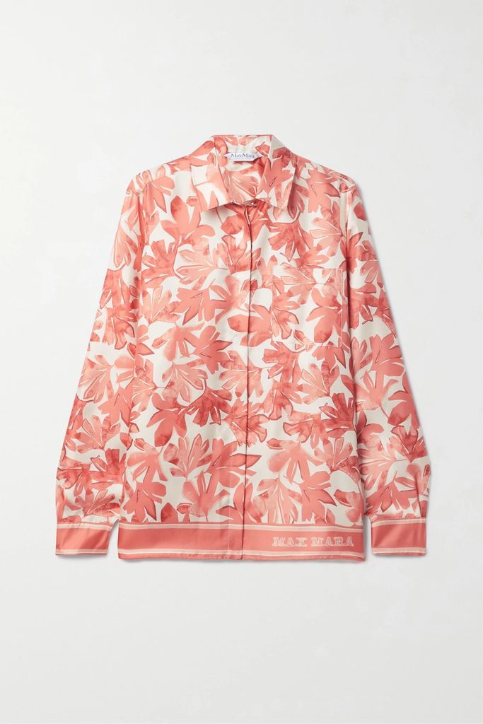 Floral-print Silk-twill Shirt - Peach