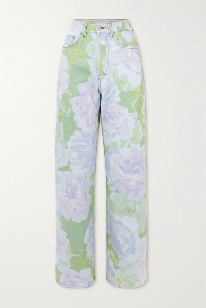 Floral-print Wide-leg Jeans - Lilac