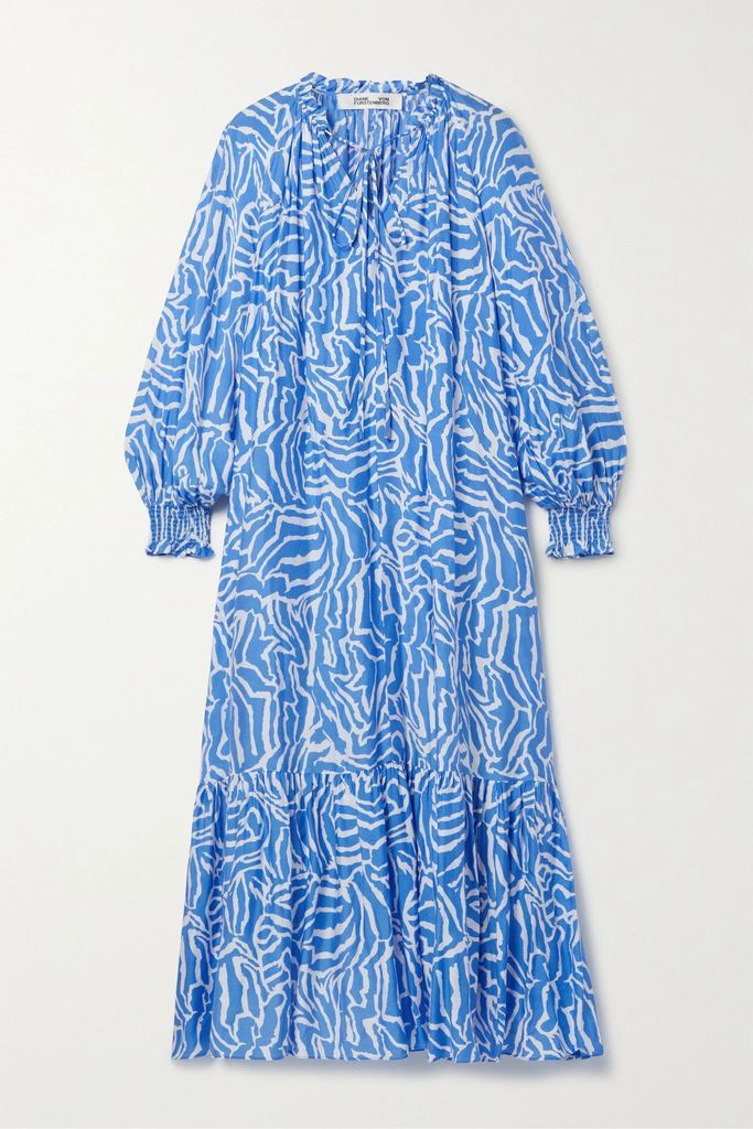 Fortina Printed Voile Midi Dress - Blue