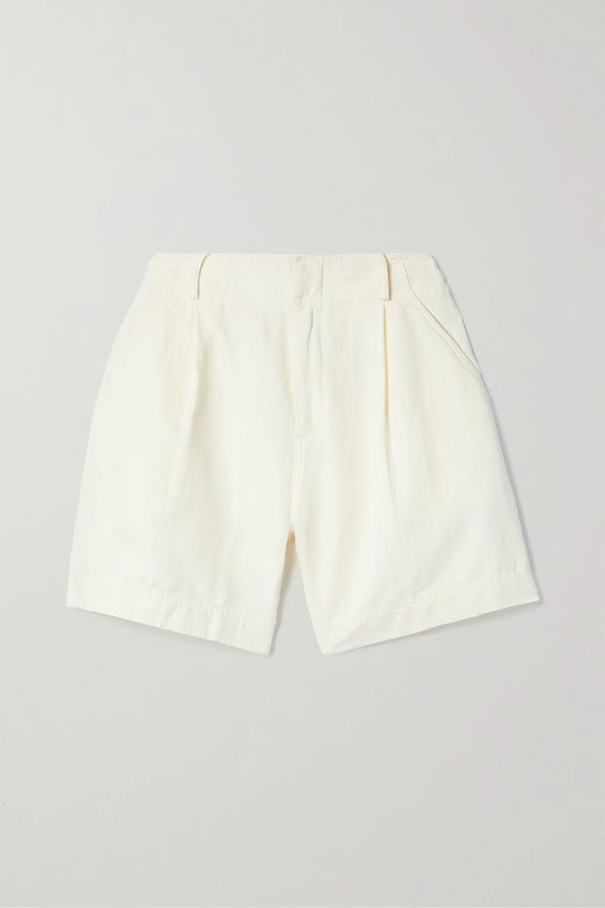 Francoise Pleated Linen And Cotton-blend Twill Shorts - Cream