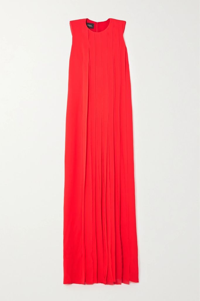 Frayed Pleated Silk-georgette Gown - Red