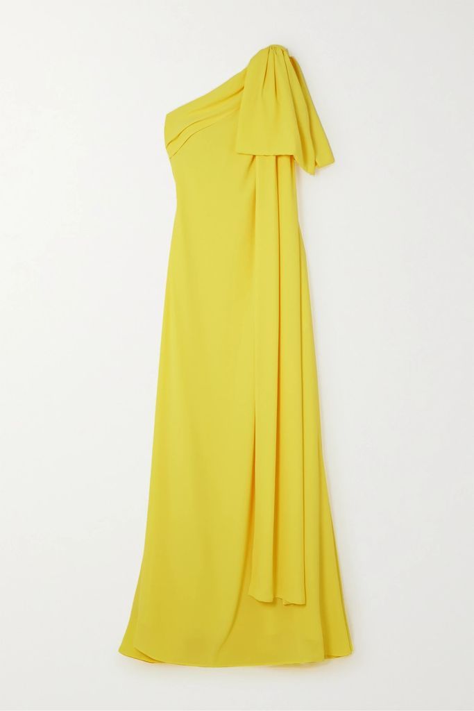 Gala One-shoulder Bow-embellished Georgette Gown - Yellow